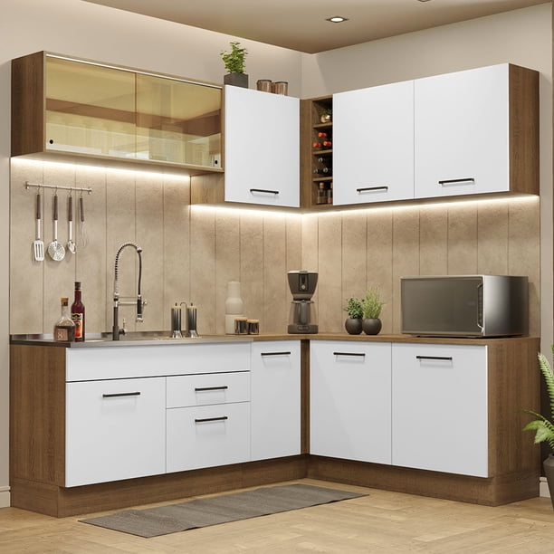 Cocina Integral de Esquina 389cm Madesa Agata Marrón/Blanco