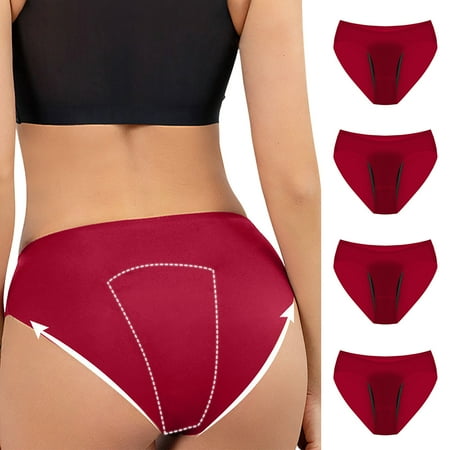 Under 10  Leak Proof Menstrual Panties  Cotton Underpants  4PC Pack  Women s Physiological  Soft & Comfortable  for Daily Use  Absorbent Liners  Plus Size Top | Wine 2XL  Sopatenor