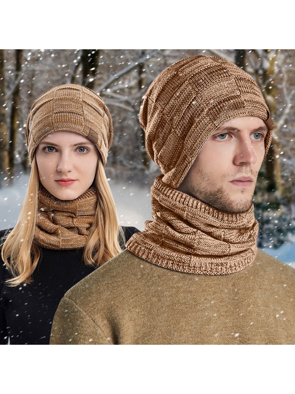 Men's And Women's Winter Knitted Windproof Hood Scarf Coif Winter Knit Hat Warm Hats For Adult Hats for Winter Men Mens Big Hat Mad Hat Men Winter Earmuffs Snow Hats Men Big Plaid Hats for Women Mens
