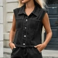 thumbnail image 4 of Ashirexll Womens Casual Tops, Sleeveless Tops for Women, Denim Casual Solid Color Summer Button V-Neck Blouse Tank, 4 of 7