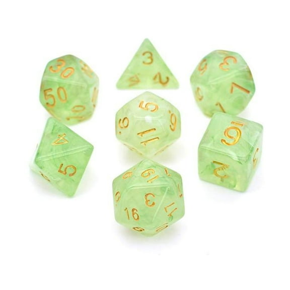 Foam Brain Games Poly Set - Green Silk Translucent w/Gold (7) New