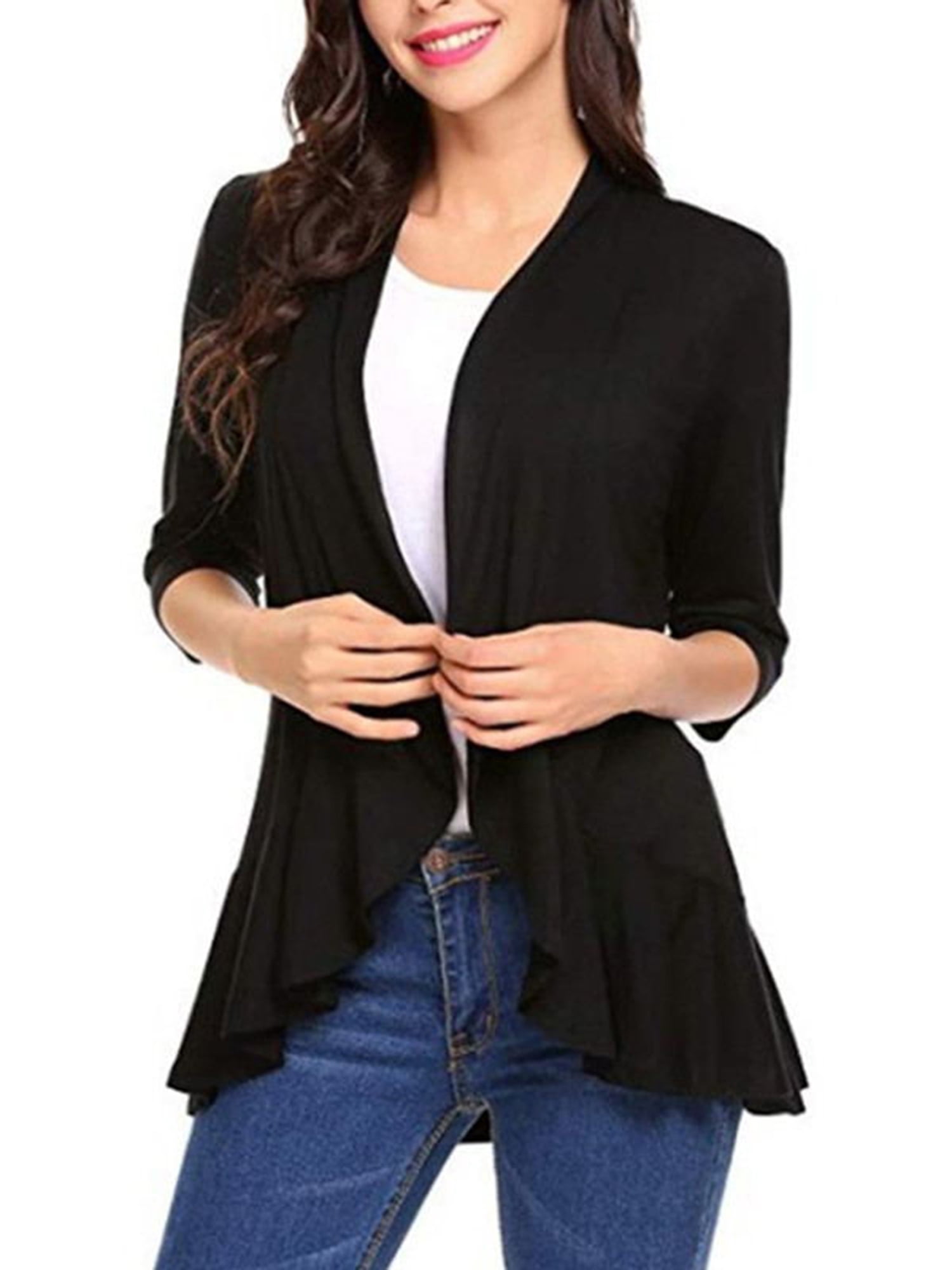 Genuiskids Women Cardigan Blouse Tops 3/4 Sleeve Casual Genuiskids Women Cardigan Blouse Tops 3/4 Sleeve Casual