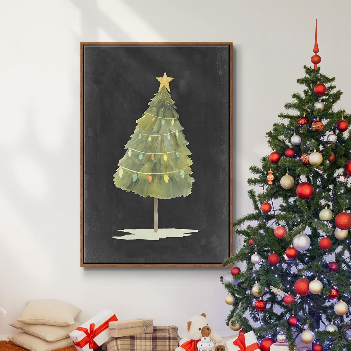 Christmas Glow I - Framed Gallery Wrapped Holiday Canvas - 17 x 25 - Rosewood Frame