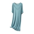 thumbnail image 3 of Feancey Womens Soft Cotton Nightgowns Pleated Casual Short Sleeve Sleep Dress Solid Color Loose Modal Nightdress Soft Loungewear Clearance Sale Light Blue XXL, 3 of 4