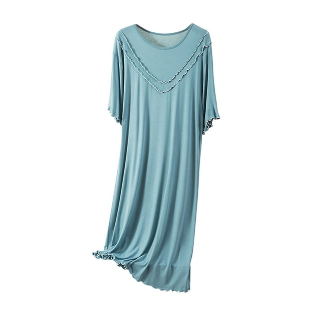 aidice Womens Summer Dresses Pajamas Round Neck Short Sleeve Ruffle Loose Comfy Homewear Night Shirts