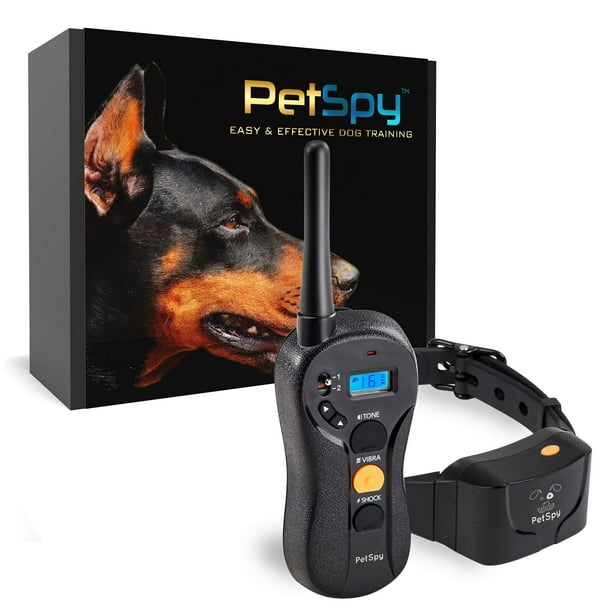 PetSpy P620 Collar de choque para adiestramiento de perros con vibración, descarga eléctrica, pitido; Collar electrónico de entrenador remoto recargable e impermeable - 10-120 lbs