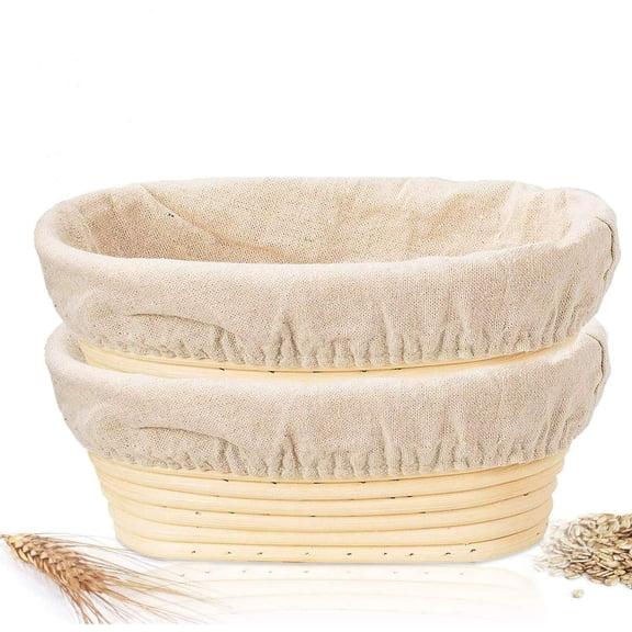 2 Pack 10 Inch Oval Banneton Basket, Handmade Natural Rattan Sourdough Bread Proofing Basket