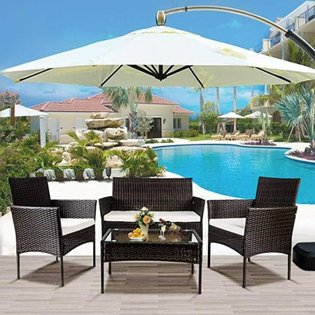 Brown Jordan Outdoor Furniture Used Top Knobs 4 PC Outdoor Garden Rattan Patio Furniture Set Cushioned Seat Wicker Sofa (Brown) ()