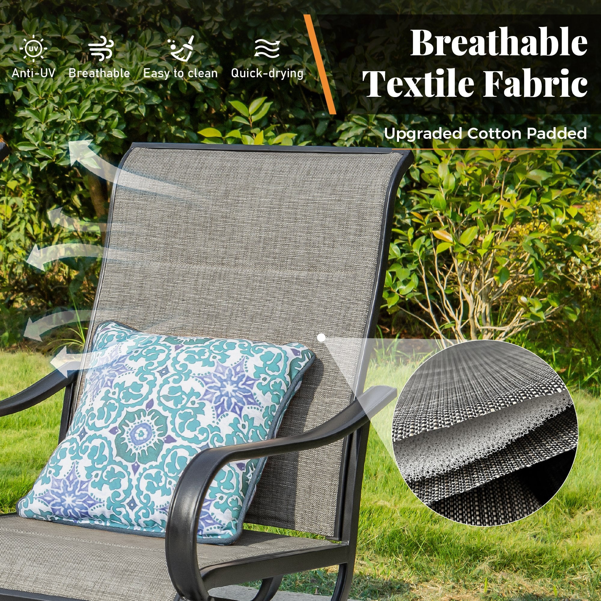 7-Piece Outdoor Patio Dining Set for 6, Padded High-Back Swivel Chairs and Rectangular Table, Grayish Brown
