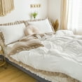 thumbnail image 5 of Move Over White Taupe Ruffle Bedding Sets King White Taupe Reversible Duvet Cover Set Washed Microfiber Taupe Ruffled Pattern No Filling, 5 of 9