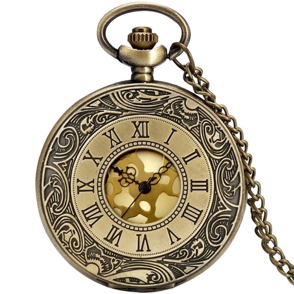 VIGOROSO Vintage Pocket Watch for Men Women Roman Numerals Scale Quartz Bronze Fob Pocket Watches with Chain