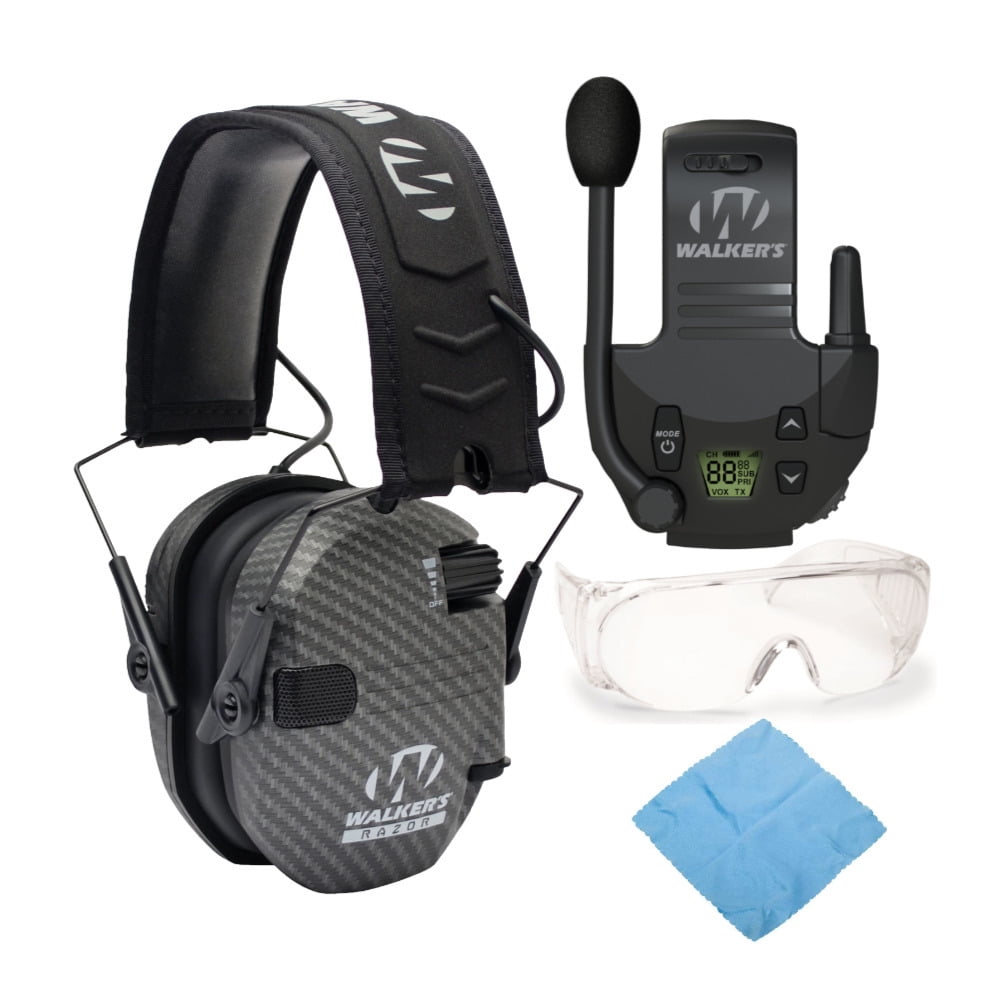 Walkers Razor Slim Electronic Muff (Carbon) with Walkie Talkie and OTG