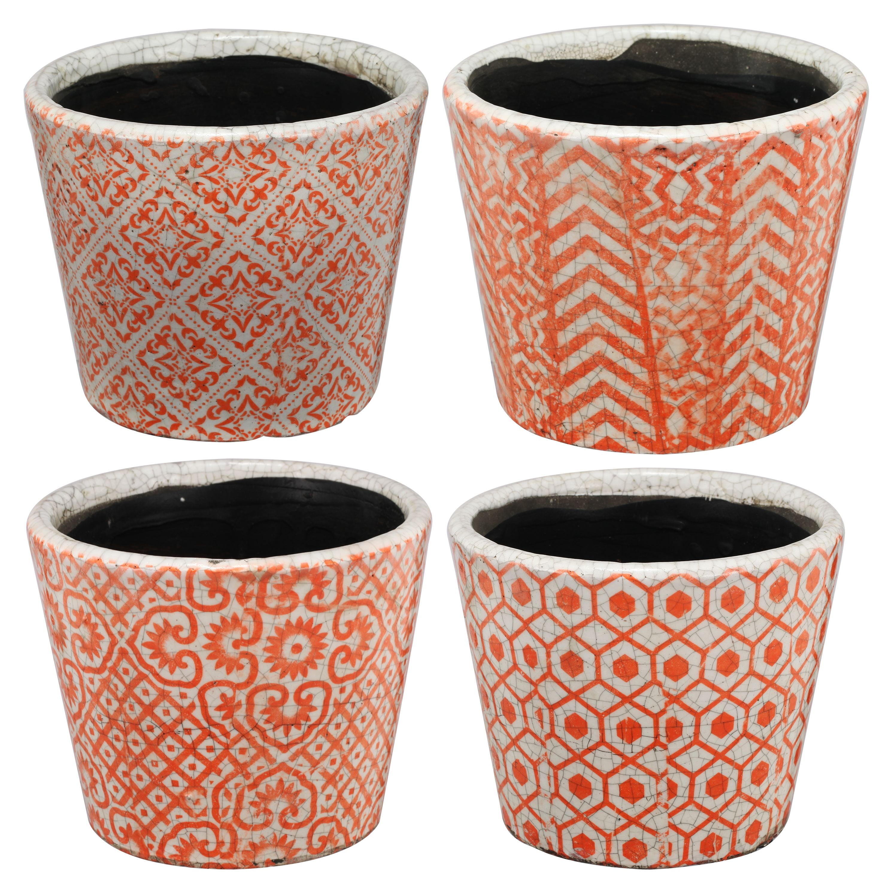 A&B Home Bailey Round Pot Planters, Orange, Small, Set of 4 by A&B Home