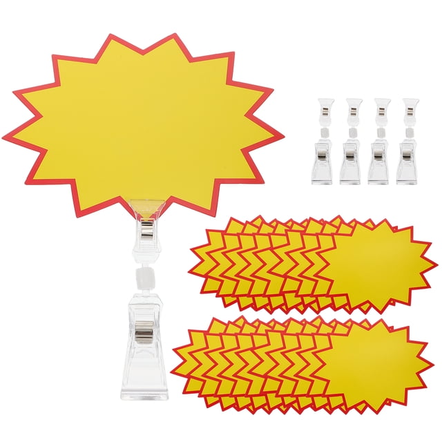 1 establecimiento de letrero de mercancía Clip Clip de precio CLIPS Burst Signs Etiquetas de venta de letreros de papel de ráfaga