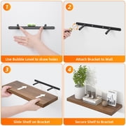 Cshidworld Floating Shelves for Wall, 16 Bathroom Shelf Rustic Wood with Metal Brackets, Floating Shelf for Bathroom, Living Room, Bedroom and Kitchen, Farmhouse Decor Set of 3, Rustic Brown