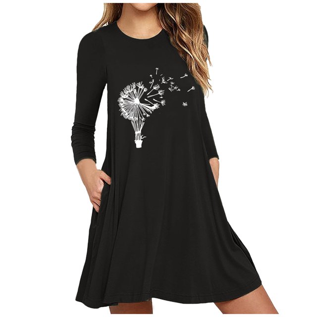 Robe Longue à Manches Longues Femme Imprimée Manches Longues Poches Robe Décontractée Sauvage Robe Ample Robe à Manches Longues Robes Décontractées pour Femmes Robes Décontractées Longues Décontractées
