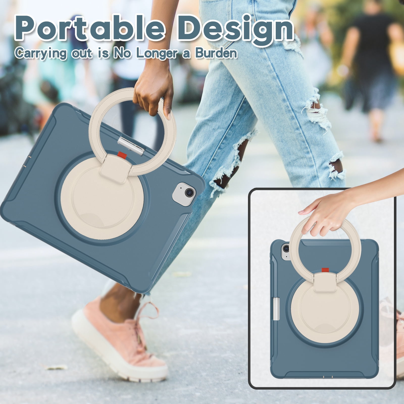 Allytechgroup iPad Air 11" 2026/2025/2024 Case M4 M3 M2, Heavy Duty Shockproof Kickstand Handle [Pencil Holder] Protective Durable Kids Friendly Case Cover for Apple iPad Air 11", Cornflowerblue
