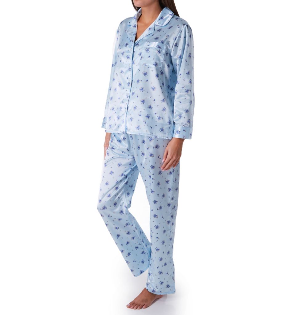 Women's KayAnna B15186F Printed Brushed Back Satin Pajama Set (Blue