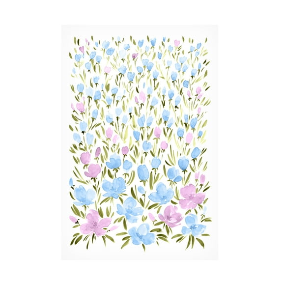 Canvas Wall Art - blursbyai 'Field Of Watercolor Flowers' Wall Art for Living Room, Bedroom, or Office Décor by Trademark Fine Art - 12 x 19 Inches