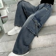 thumbnail image 6 of Girls Streetwear Denim Cargo Pants High Waist Floor Length Baggy Wide Leg Jeans with Pockets, 6 of 6