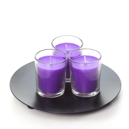 Hosley Premium, Highly Scented Set of 8, Lavender, Essential Oils, Votive Candles in Clear Glass. Burns upto 12 hours each. Great Gift for Home, Patio, Gardens, Spa,