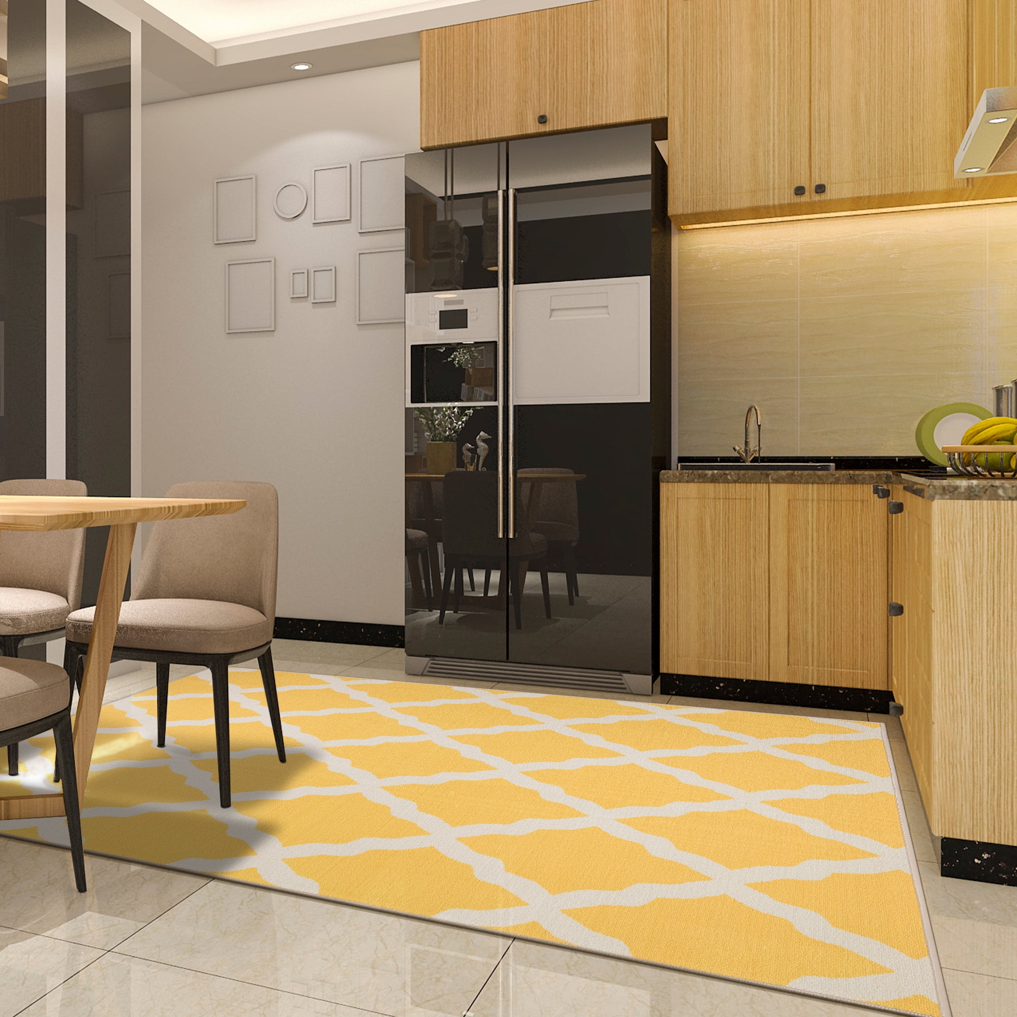 Sweet Home Stores Clifton Non-Slip Rubberback Moroccan Trellis 5x7 Indoor Area Rug, 5' x 6'6", Yellow