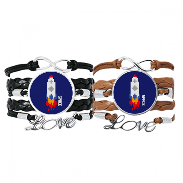 Vaisseau Spatial Fusée Feu Univers Pixel Bracelet Bracelet à Main Corde en Cuir Bracelet Double Ensemble