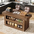 thumbnail image 4 of Fnova 55" 3-Tier Kitchen Island with Storage, Farmhouse Island Table with Large Countertop, Wooden Bar Table Storage for Kitchen, Dining Room, Brown, 4 of 10