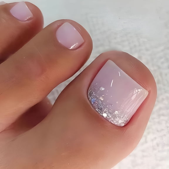 RAGUPEL 2026 New Press on Toenails Fake Toe Nails, Short Toe Nail Press Ons, Glossy Toe Nails Press on with Glitter Designs, Toenail Press on Nails Lilac Artificial Toenails for Women 24Pcs