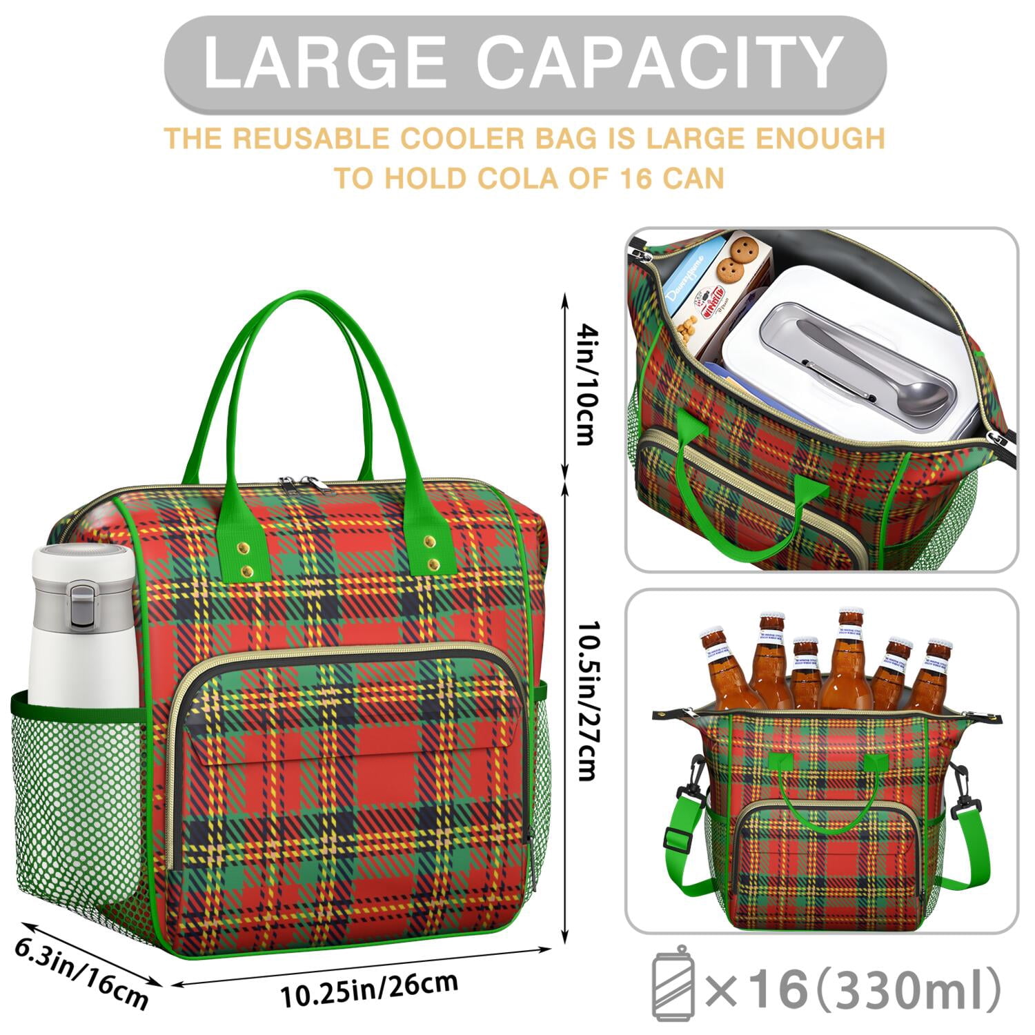 Geometric Plaid Leakproof Lunch Box - Thermal Insulated Cooler Bag for Fitness Lovers, Parents & Travelers