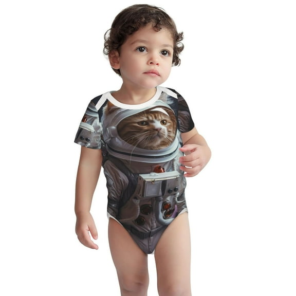 Kdxio Cat Astronaut In Space Pattern Unisex Baby Cotton Short Sleeve Bodysuits-3 Months
