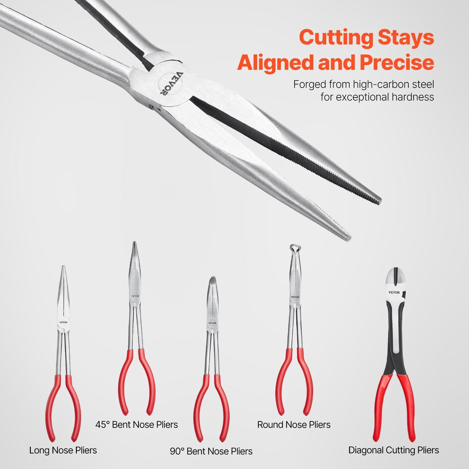 5 Piece Professional Pliers Set with Storage Bag Including 11 Inch Long Needle Nose Diagonal Cutting 45 Degree 90 Degree Bent Nose and Round Nose Pliers