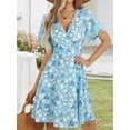thumbnail image 2 of Womens Sundress Summer Floral Short Sleeve Wrap V Neck A-Line Midi Dress, 2 of 5
