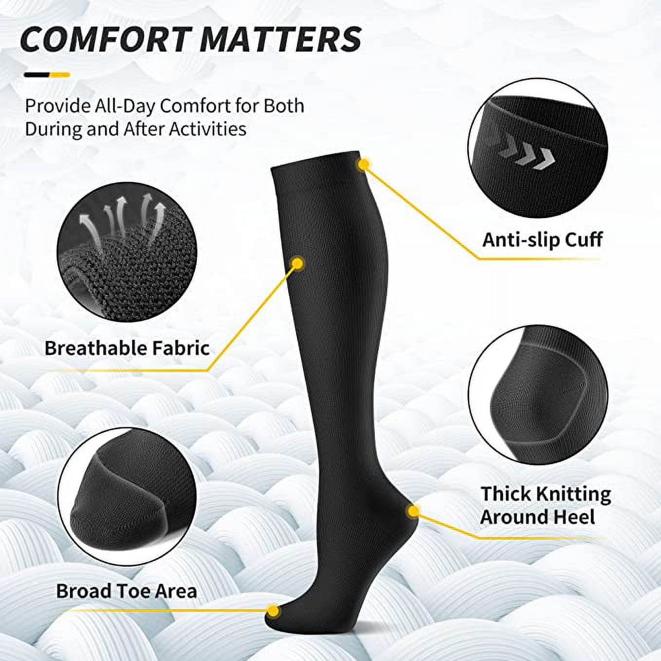 CAMBIVO Compression Socks for Women & Men , 15-20 mmHg Knee High Socks, 6 Pairs Compression Stockings for Traval, Running, Diabetic , Pregnancy, Sports L-XL