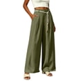 thumbnail image 7 of Women's Cotton Linen Loose Fit Pants for Women with Pockets, Mid Elastic Waist Straight Leg, Casual Soft Lightweight, Business Lounge Beach Summer, Womens Trousers | VerBelle,Army Green L, 7 of 7