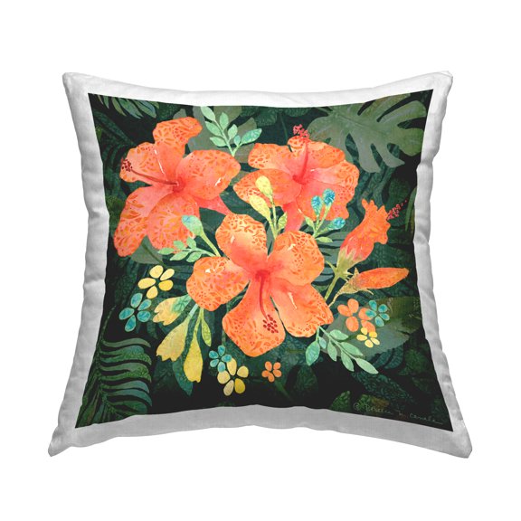 Stupell Industries Tropical Hibiscus Bunches Decorative Printed Throw Pillow Design by Rebecca Canale
