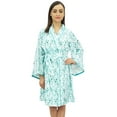 thumbnail image 1 of Bimba Women's Leaf Printed Cotton Poplin Bridesmaid Robe Coverup Nightwear - 4, 1 of 4