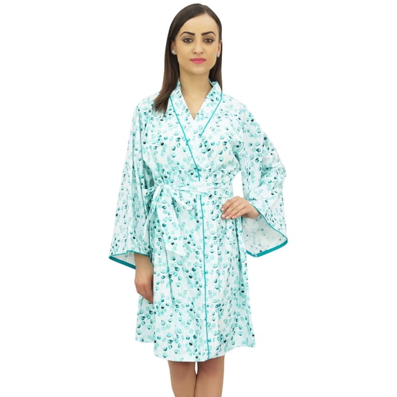 Bimba Women's Leaf Printed Cotton Poplin Bridesmaid Robe Coverup Nightwear - 10