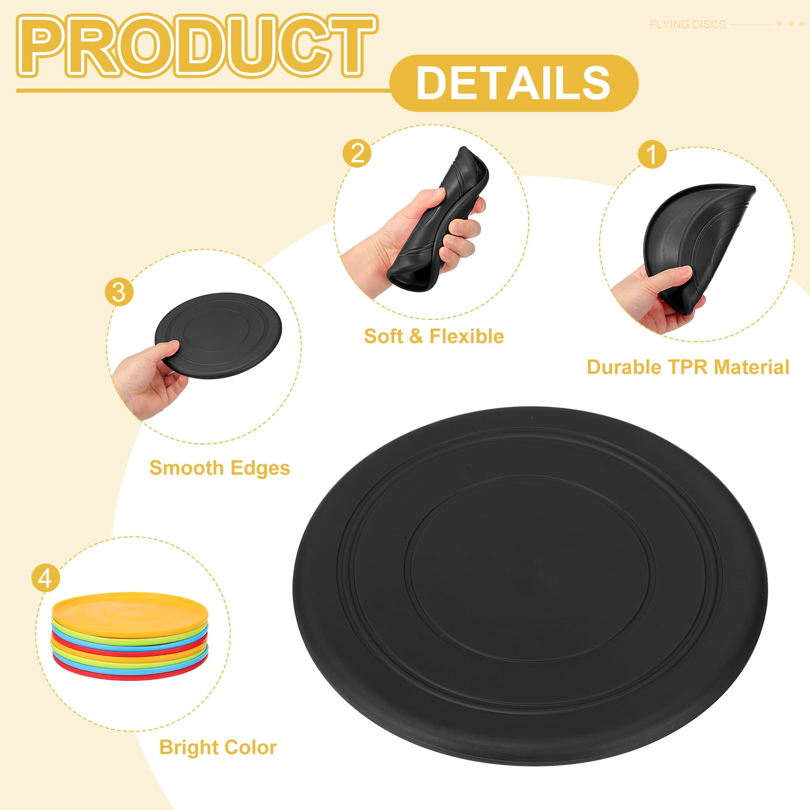 Uxcell Flying Disc, Soft Silicone Colorful Flying Disk Flyer for Outdoor Sports Training Playing Lawn Game Black