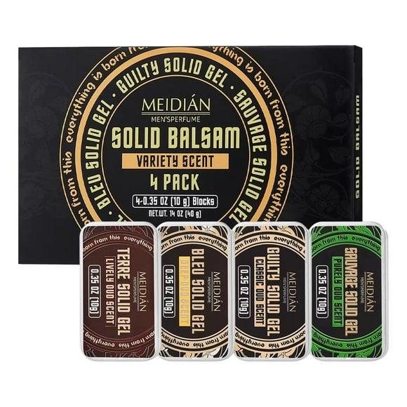 Meidian Solid Perfume, 4 Pack Mens 0.5 Oz Solid Perfume with Spiced Sweet Oud Travel Wax Balm Meidian Solid Ointment Leaves Fragrance Elegant Perfume Smears on Body Wrist 40G