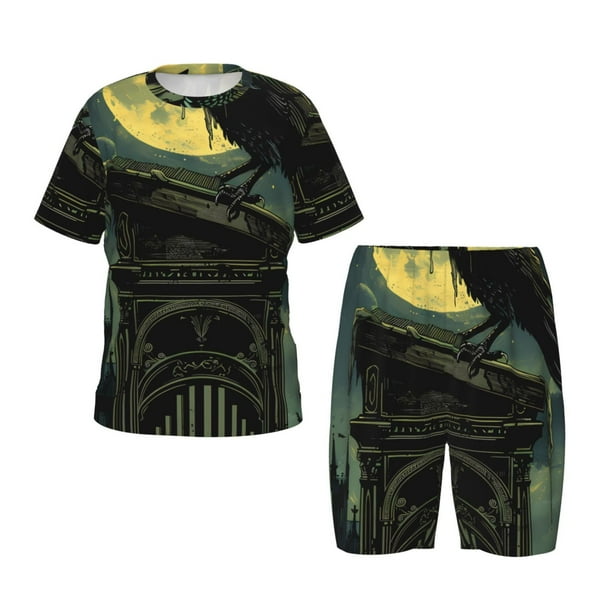 Balery MoonNight Sky Crow Conjunto de Pijama Infantil de Manga Corta con Estampado – Ropa de Dormir de Algodón Suave-Small