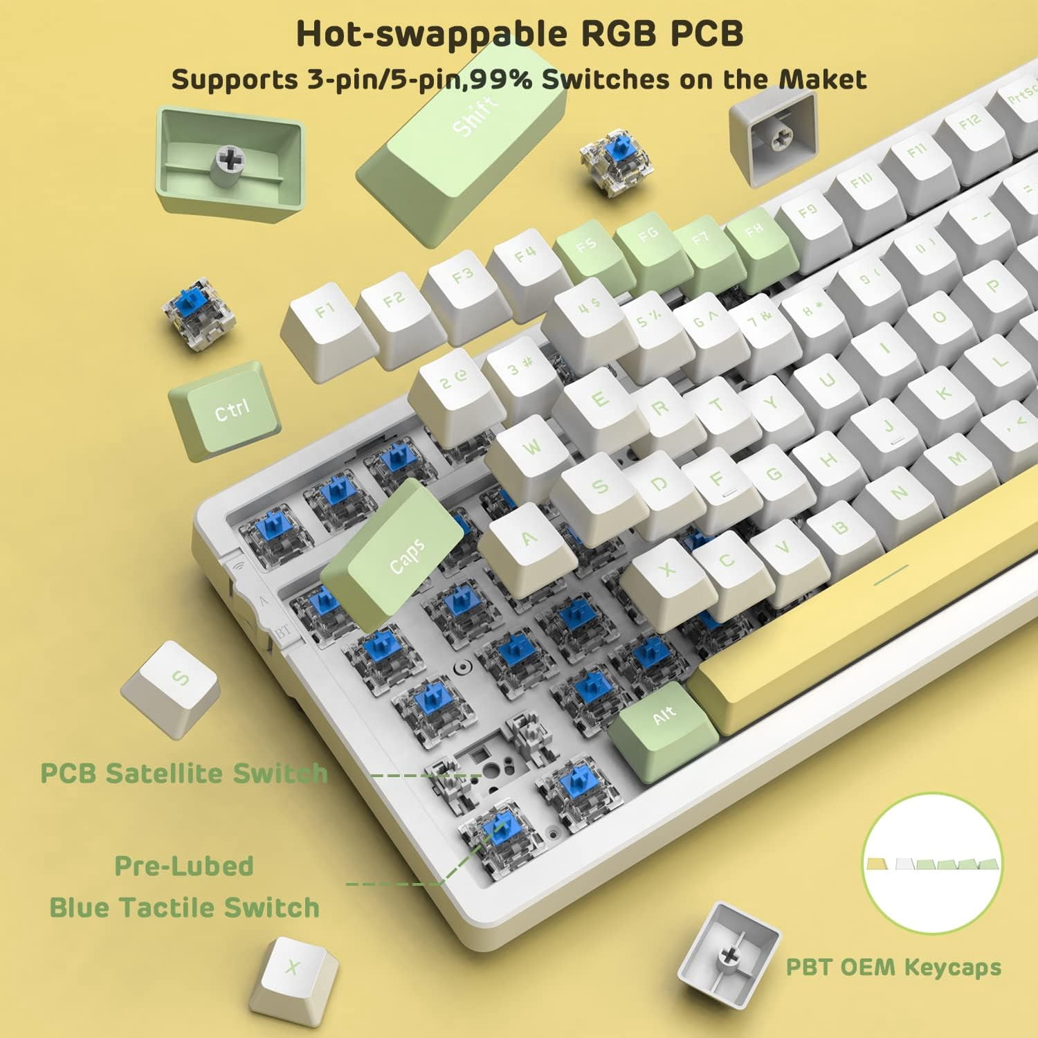 AK992 Gasket Wireless Mechanical Keyboard,2.4G/BT5.0/Wired,MDA PBT Keycaps,Blue Switch RGB Hot Swap
