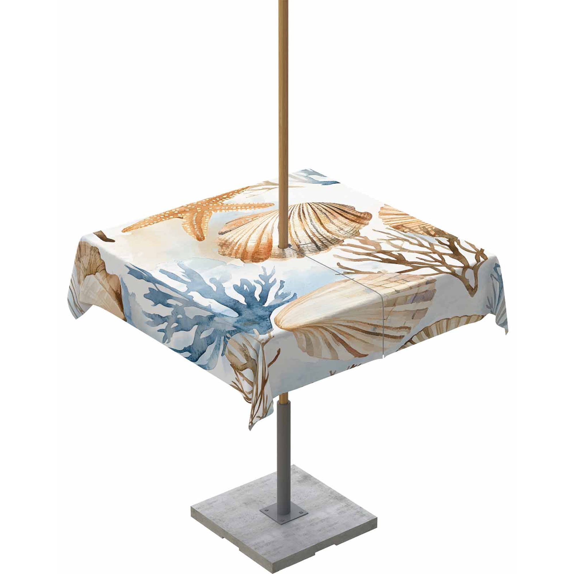 Fsddascl Brown Blue Beach Coastal Outdoor Tablecloth - 54x54 Inch Square Dining Table Cover Nautical Summer Starfish Coral Waterproof Outdoor Table Cloth with Umbrella Hole & Zipper for Patio