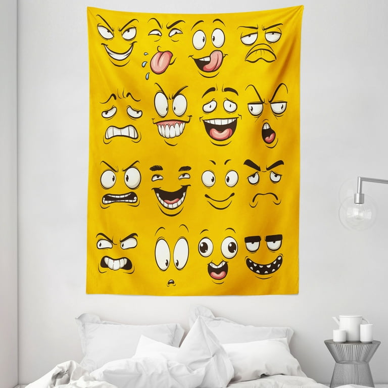 Emoji Tapestry, Smiley Surprised Sad Hot Happy Sarcastic Angry ...
