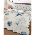 thumbnail image 3 of Quilts Twin-XL Size Bedding Set, Blue Starfish Coastal Lightweight Quilted Comforter, Summer Beach Coral Linen Texture Soft Reversible Bedspread Coverlet with Pillow Covers for All Season, 68" x 98", 3 of 7