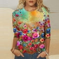 thumbnail image 2 of BangWanChi 3/4 Length Sleeve Womens Tops Plus Size Women's Fashion Vintage Printed T-Shirt 3/4 Sleeves Blouse Round Neck Casual Tops, 2 of 5