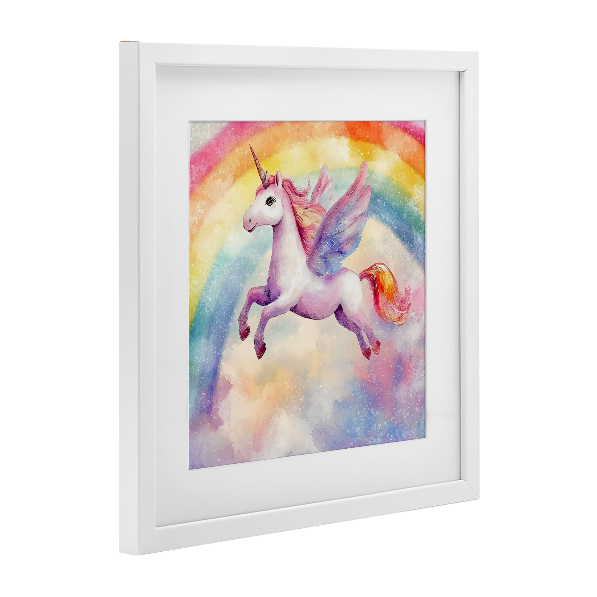 Stupell Industries Flying Unicorn In Rainbow Sky White Framed Print Under Glass, design by Creative Studio