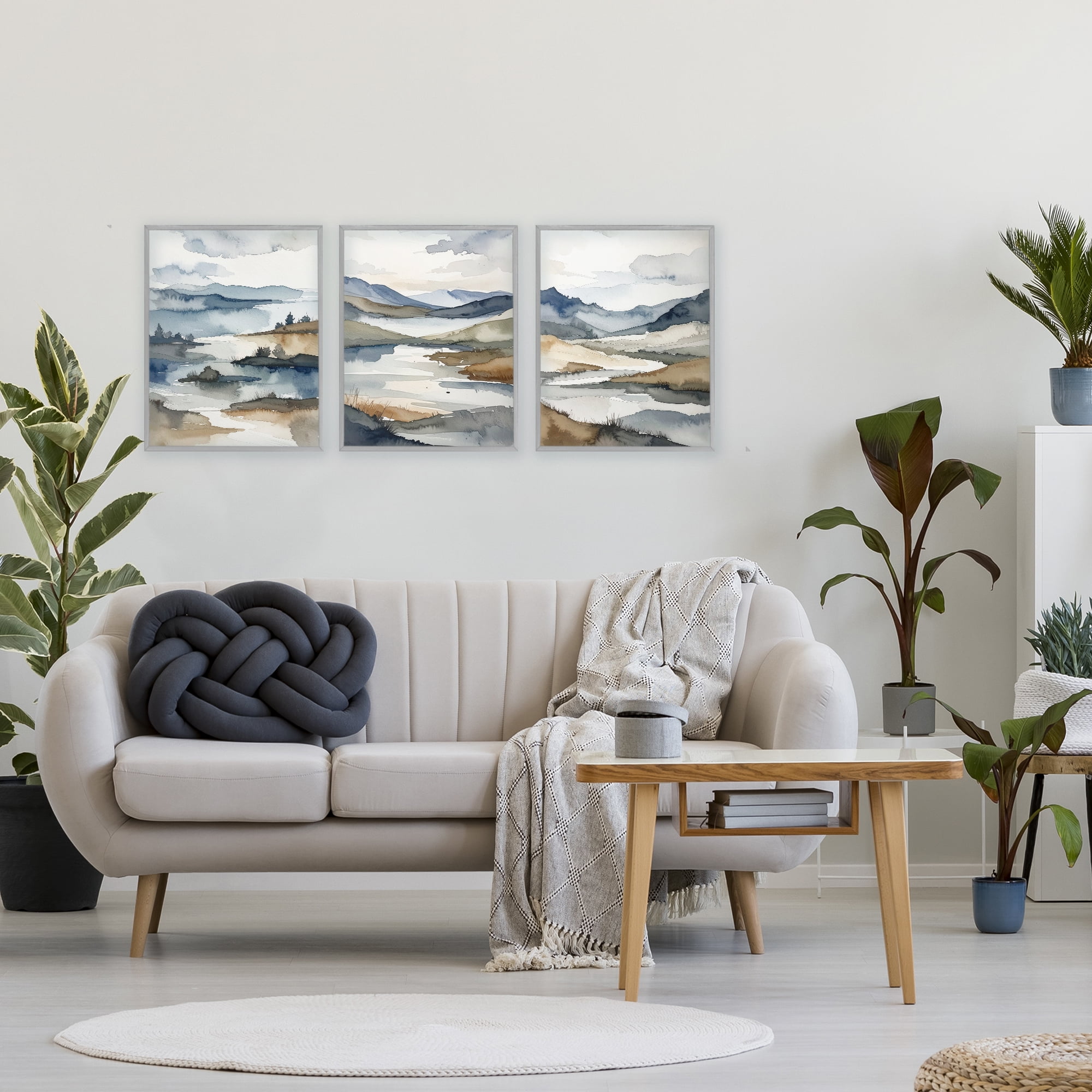 Stupell Industries Continuous Flow Of Water 3 Piece Gray Framed Giclee Art Set, design by Alonza Saunders