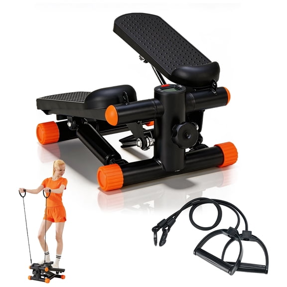 CONCETTA Portable Twist Stepper with Resistance Bands – Adjustable Home Fitness Stair Stepper for Full-Body Workouts,Black Orange