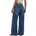thumbnail image 4 of Women's High Waist Pleated Wide Leg Jeans, Stretch Baggy Straight Leg Long Denim Trousers Casual Vintage Loose Pants with Pockets, XS-3XL, 4 of 5